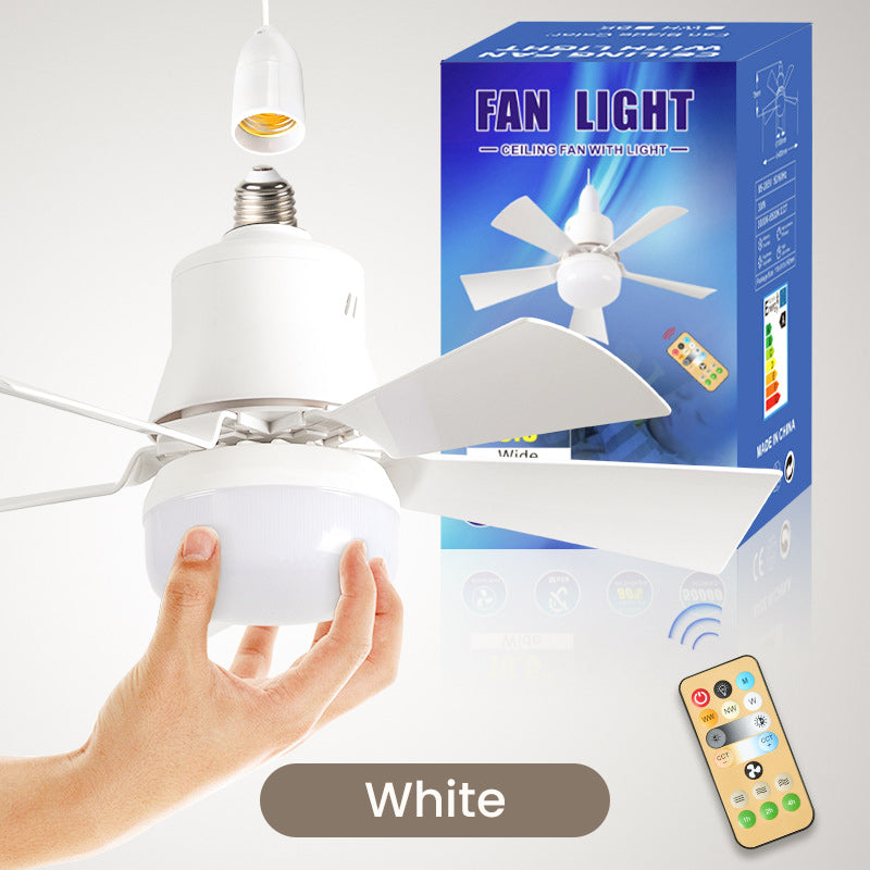 Arenzza 2-in-1 portable ceiling fan and light with remote control, compact electronic device with adjustable fan blades and LED light.