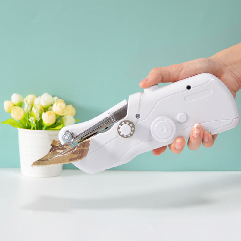 Arenzza mini electric sewing machine in white with control dials, compact and portable for easy sewing and crafting projects.