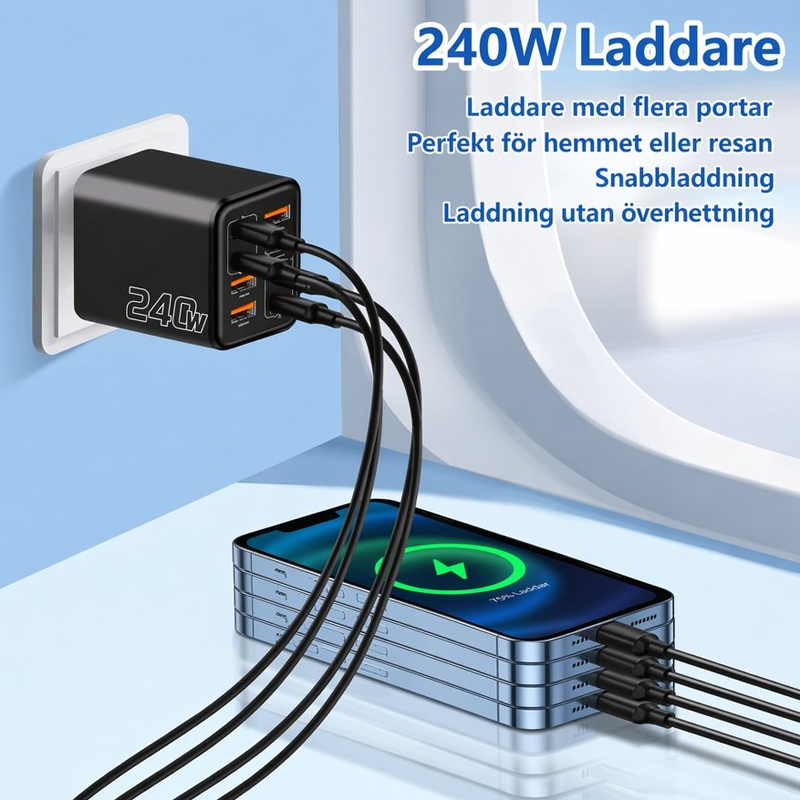 Arenzza Universal GaN 8-Port Fast Wall Charger with multiple USB ports and compact design, suitable for charging multiple devices.