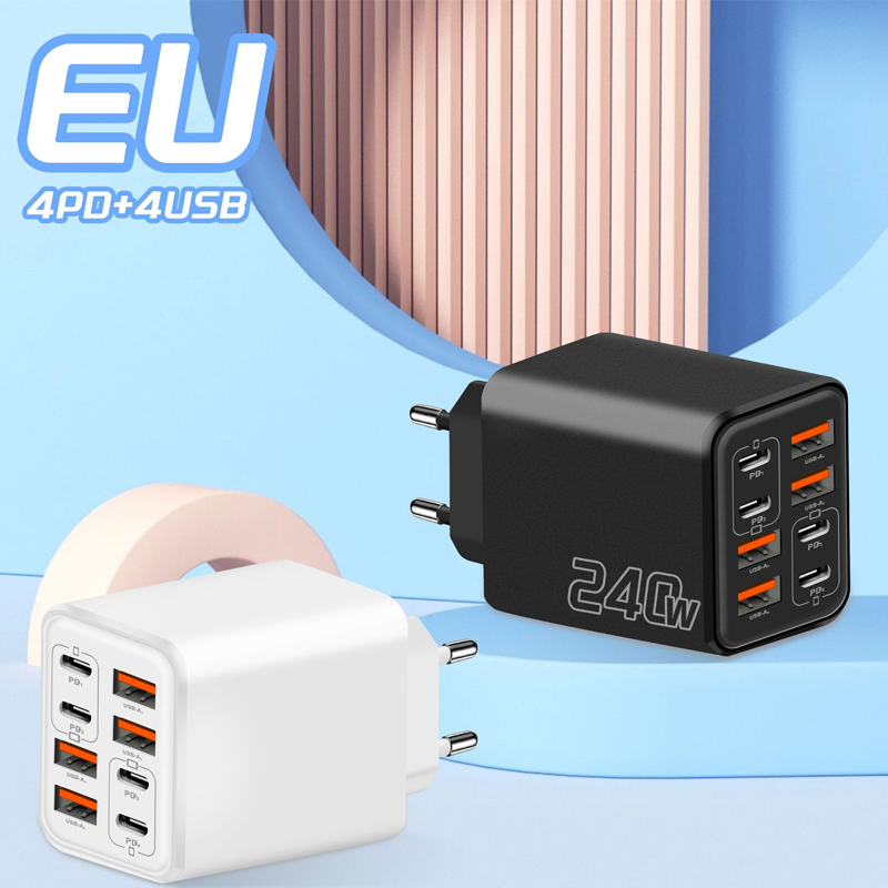 Arenzza Universal GaN 8-Port Fast Wall Charger with multiple USB ports for quick device charging on a clean white background.
