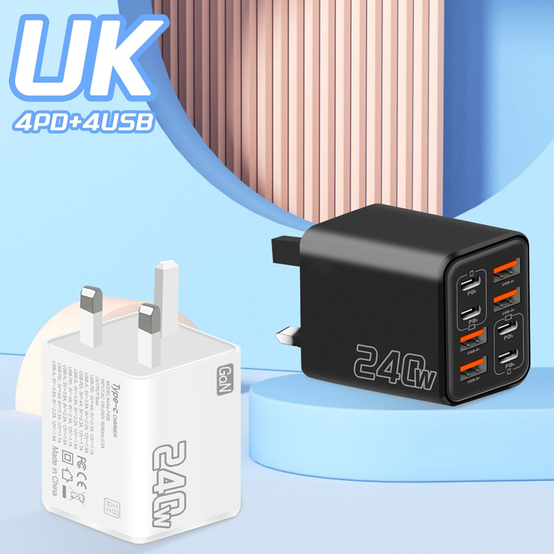 Arenzza Universal GaN 8-Port Fast Wall Charger with multiple USB-C and USB-A ports for fast device charging.