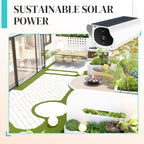Arenzza wireless solar-powered HD camera with weatherproof design, mounted outdoors showing its lens and solar panel for surveillance.