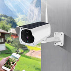 Arenzza wireless solar-powered HD security camera with sleek black design and solar panel, suitable for outdoor surveillance.