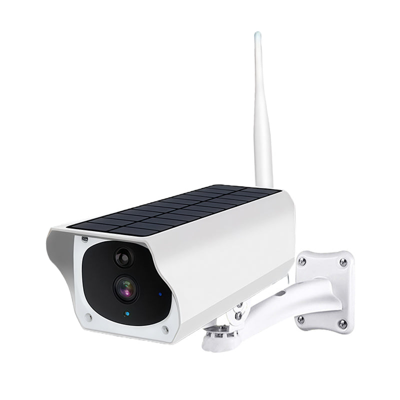 Arenzza wireless solar-powered HD camera with sleek black design, showcasing outdoor security camera with solar panel attachment.