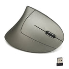 Arenzza wireless rechargeable ergonomic vertical optical mouse with USB receiver, black design, and comfort grip for computer use.