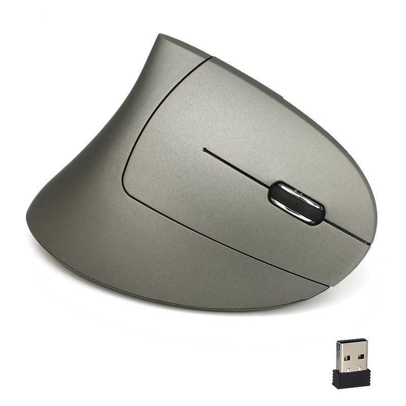 Arenzza wireless rechargeable ergonomic vertical optical mouse with USB receiver, black design, and comfort grip for computer use.