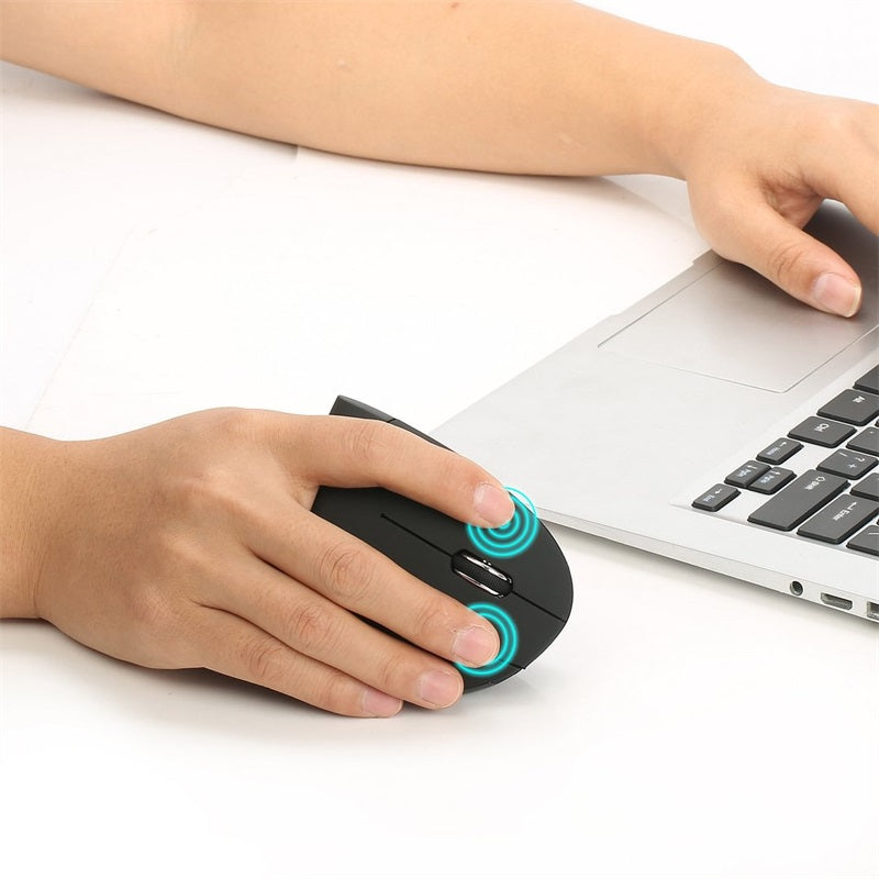 Arenzza wireless USB rechargeable ergonomic vertical optical mouse showing its shape and design on a plain background.