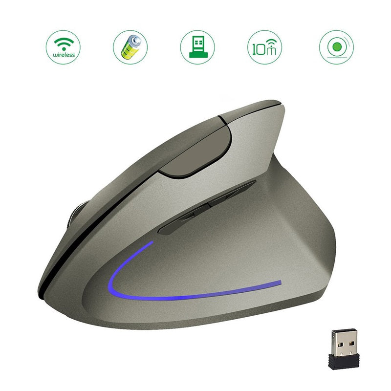 Arenzza wireless rechargeable ergonomic vertical optical mouse with a smooth black finish, designed for comfortable computer use.
