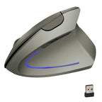 Arenzza wireless USB rechargeable ergonomic vertical optical mouse in black, showcasing its sleek design and contoured shape for comfort.