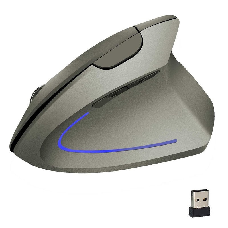Arenzza wireless USB rechargeable ergonomic vertical optical mouse in black, showcasing its sleek design and contoured shape for comfort.