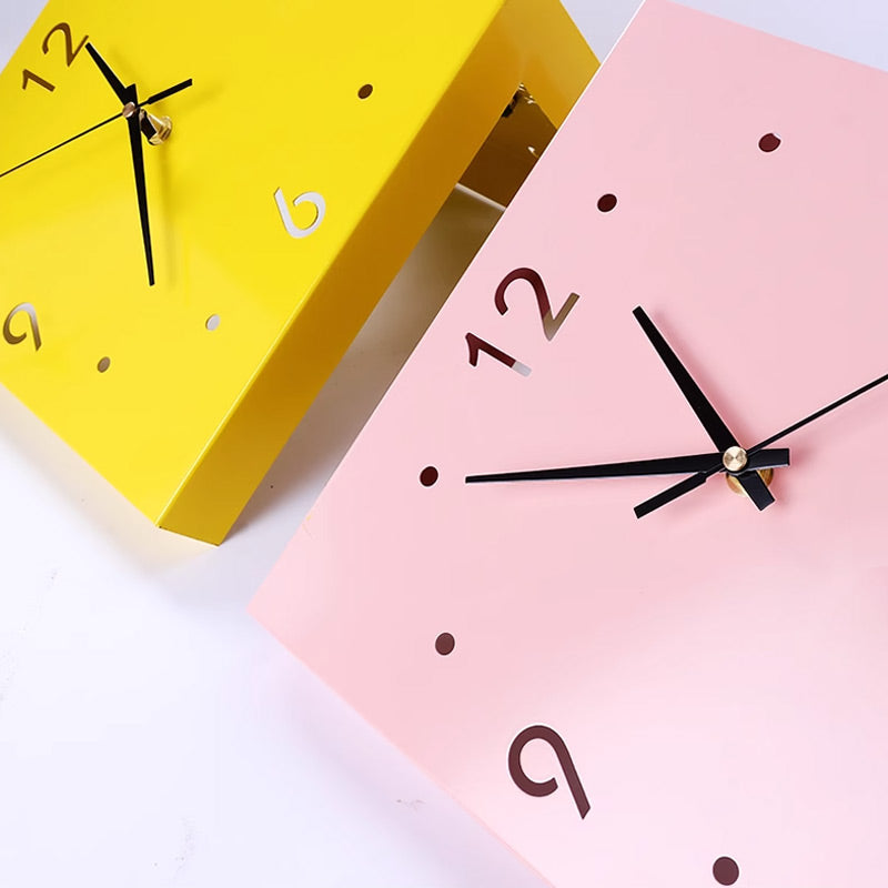 Arenzza 3D double-sided corner wall clock with automatic induction, modern electronics design, mounted on a wall.
