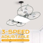 Arenzza 3-speed E27 drone model fan light with remote control, showing the fan and light fixture with remote in hand.