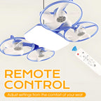 Arenzza 3-Speed E27 drone model fan light with remote control, showing the sleek fan with adjustable speed settings and remote on a white background.