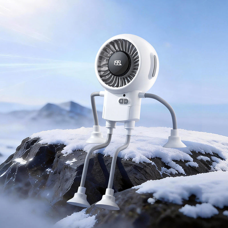 Arenzza multi-functional robot fan with suction cups, compact electronic device for cooling and air circulation.