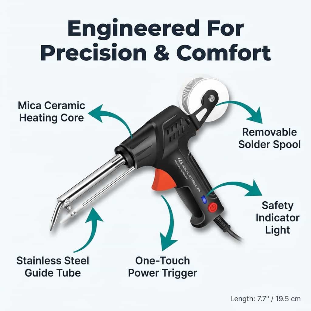 Arenzza EasyWeld™ professional welding and cutting tool with four benefit callouts and arrow graphics highlighting features.