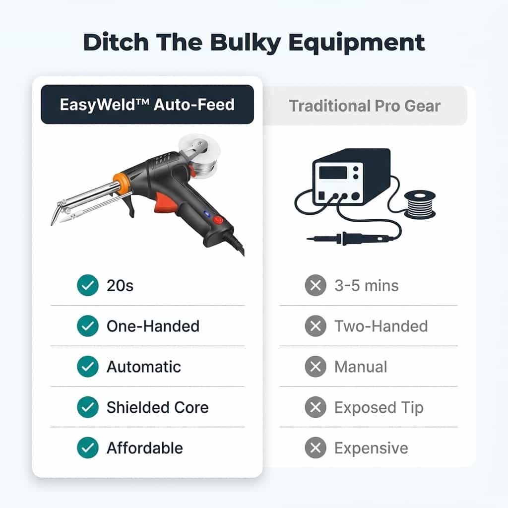 Comparison table showing Arenzza EasyWeld™ professional welding and cutting tools with quick, efficient results.