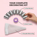Arenzza pastry nozzles and piping bags for cake decorating, with assorted nozzles and piping tools for beautiful surprise cakes.