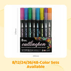 Arenzza Glitter Coloring Pen Set with double-outline design, featuring vibrant, colorful pens on a white background, ideal for gifts and toys.