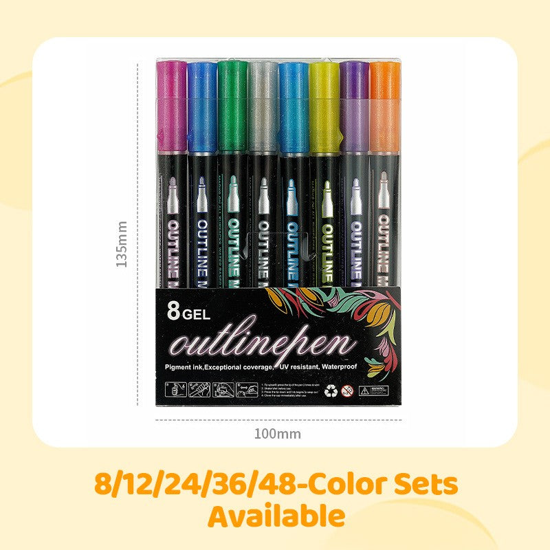 Arenzza Glitter Coloring Pen Set with double-outline design, featuring vibrant, colorful pens on a white background, ideal for gifts and toys.