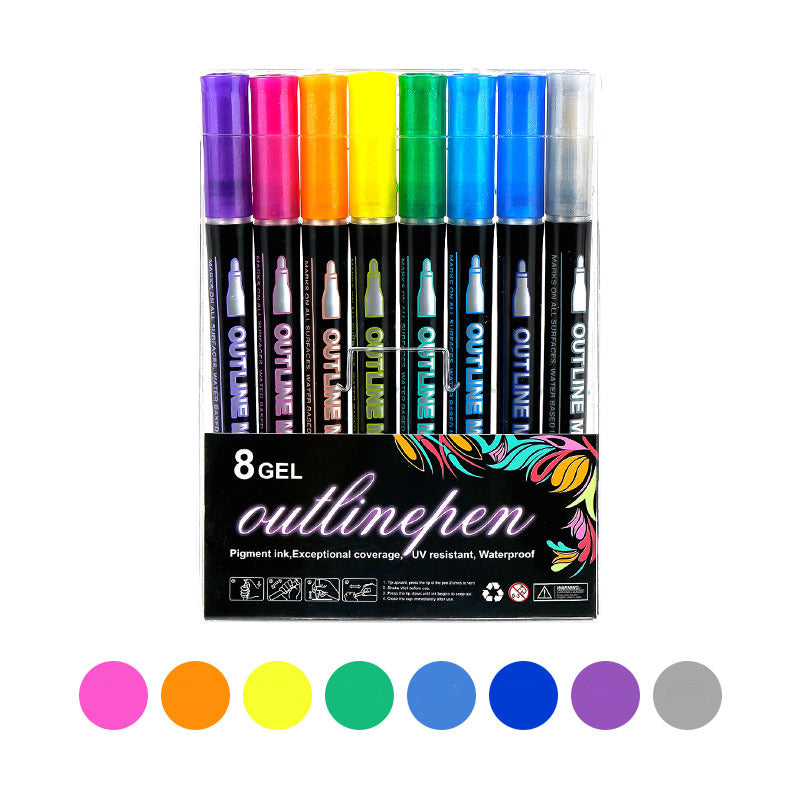 Arenzza double outline glitter coloring pen set with vibrant pens in a gift box, perfect for arts and crafts or gift ideas.