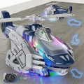 Arenzza transforming dinosaur helicopter toy with LED lights, perfect for gifts and kids' play, featuring colorful dinosaur and helicopter modes.