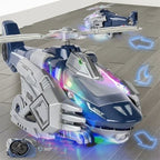 Arenzza transforming dinosaur helicopter toy with LED lights, perfect for gifts and kids' play, featuring colorful dinosaur and helicopter modes.