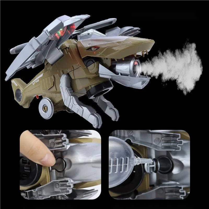 Arenzza LED transforming dinosaur helicopter toy, colorful plastic gift for kids, featuring dinosaur and helicopter modes.