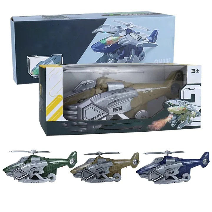 Arenzza LED transforming dinosaur helicopter toy with colorful lights, designed for kids' gifts and toys.