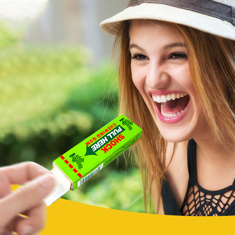 Arenzza Safety Trick Electric Shock Chewing Gum gift toy with colorful packaging and playful design.