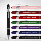 Arenzza stress-relief metal ballpoint pen set with humorous daily quotes, 7-piece gift set for office or Christmas gift exchange.