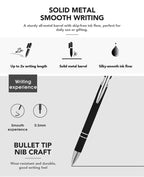 A set of seven Arenzza stress-relief metal ballpoint pens with funny daily quotes, ideal as office Christmas gifts.