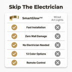 Aarenza SmartGlow™ wireless mood lighting panels displaying three wall decor options on a white background.