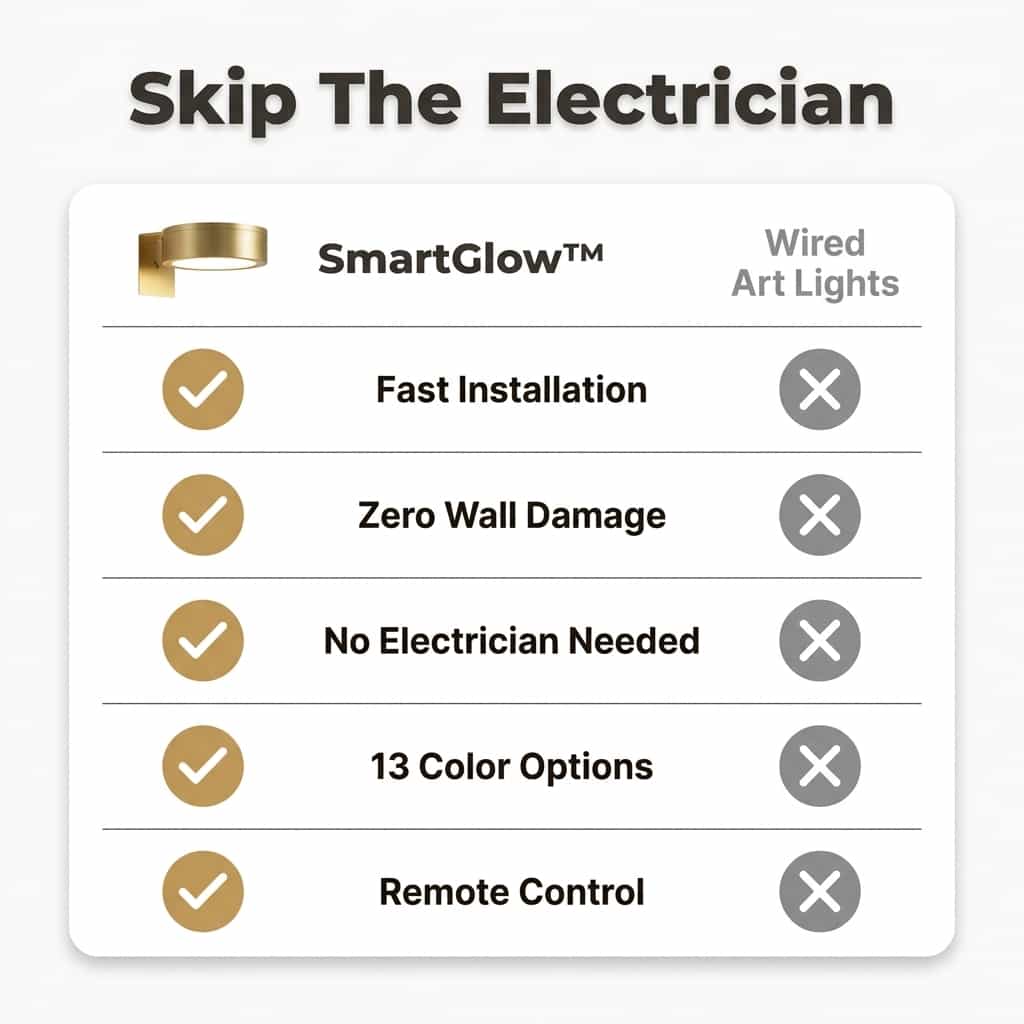 Aarenza SmartGlow™ wireless mood lighting panels displaying three wall decor options on a white background.
