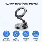 Arenzza foldable magnetic phone mount attached to a car dashboard, holding a smartphone securely for hands-free driving.