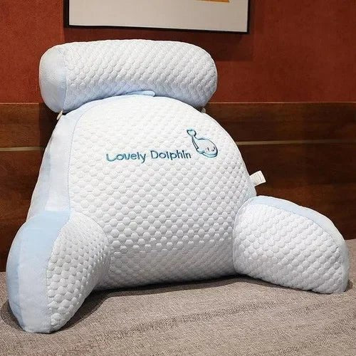 Aarenza BackWell ergonomic reading pillow with supportive neck and back cushions, designed for comfortable reading and lounging.