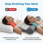 Arenzza ergonomic relief pillow supports neck and shoulders, shown after split, designed to ease neck and shoulder pain.