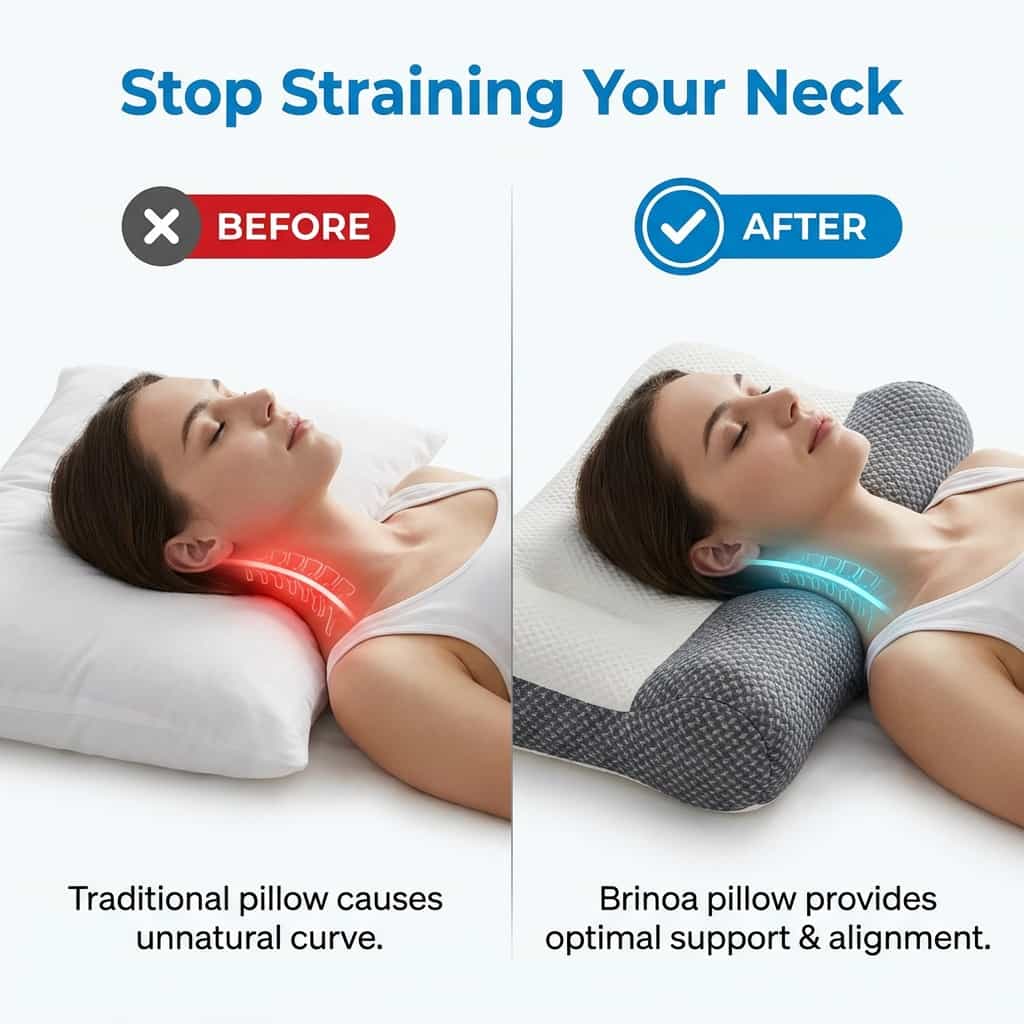 Arenzza ergonomic relief pillow supports neck and shoulders, shown after split, designed to ease neck and shoulder pain.