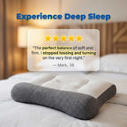 Arenzza ergonomic relief pillow supporting neck and shoulders, designed to reduce pain with a comfortable, contoured shape.