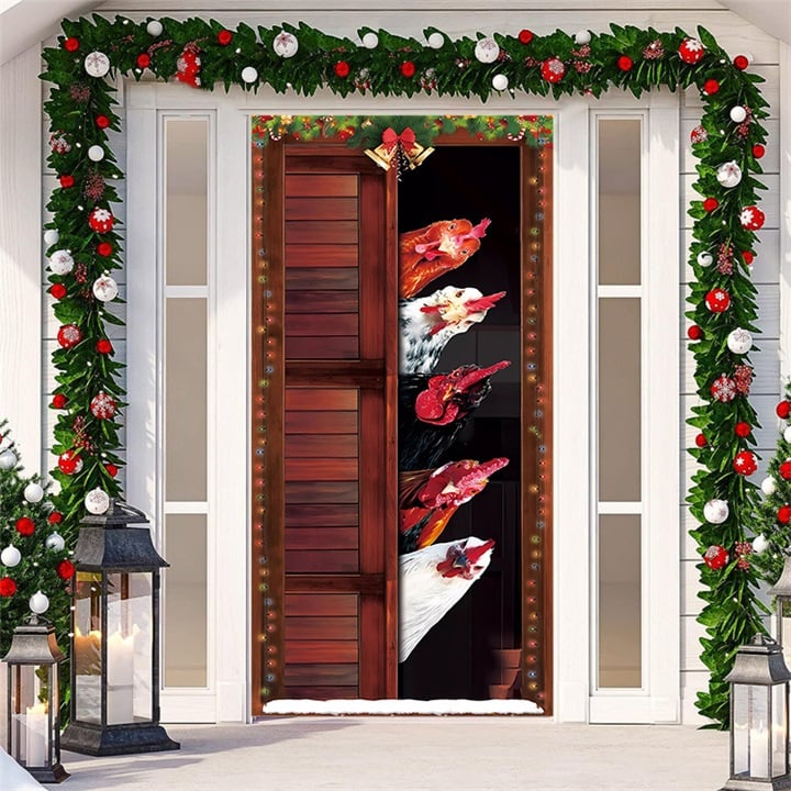 Arenzza Christmas front door decoration with festive holiday design, featuring Christmas ornaments and holiday greenery.