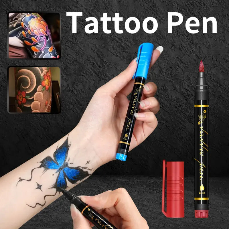Arenzza 10-color temporary tattoo marker set with Halloween and Christmas themes, featuring vibrant markers for creative body art.