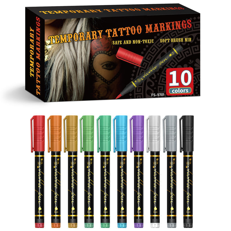 Arenzza 10-color temporary tattoo markers set with vibrant colors for Halloween and Christmas body art projects.