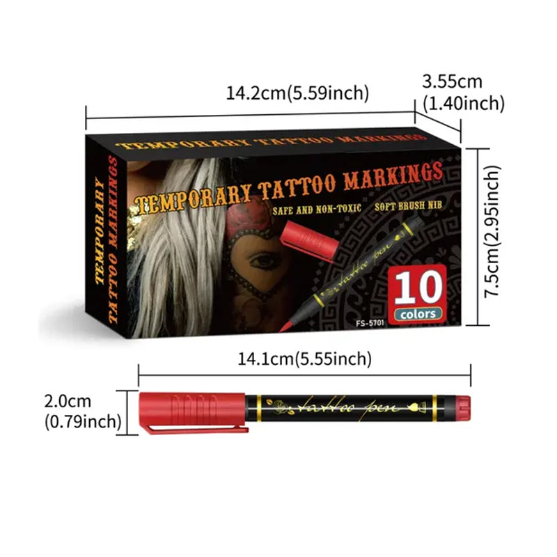 Arenzza 10-color temporary tattoo markers set with vibrant ink, designed for Halloween and Christmas body art.