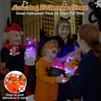 A set of 50 Arenzza LED glowing Halloween and Christmas rings with colorful lights and festive designs.