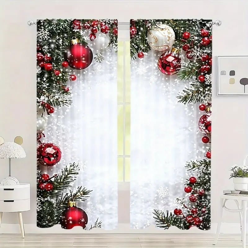 Aarenzza Christmas window curtains 2-piece set with festive holiday designs, perfect for home decor during Christmas season.