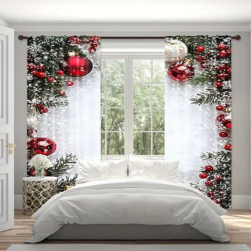 A set of Arenzza Christmas window curtains with festive holiday designs, perfect for home decor during Christmas season.