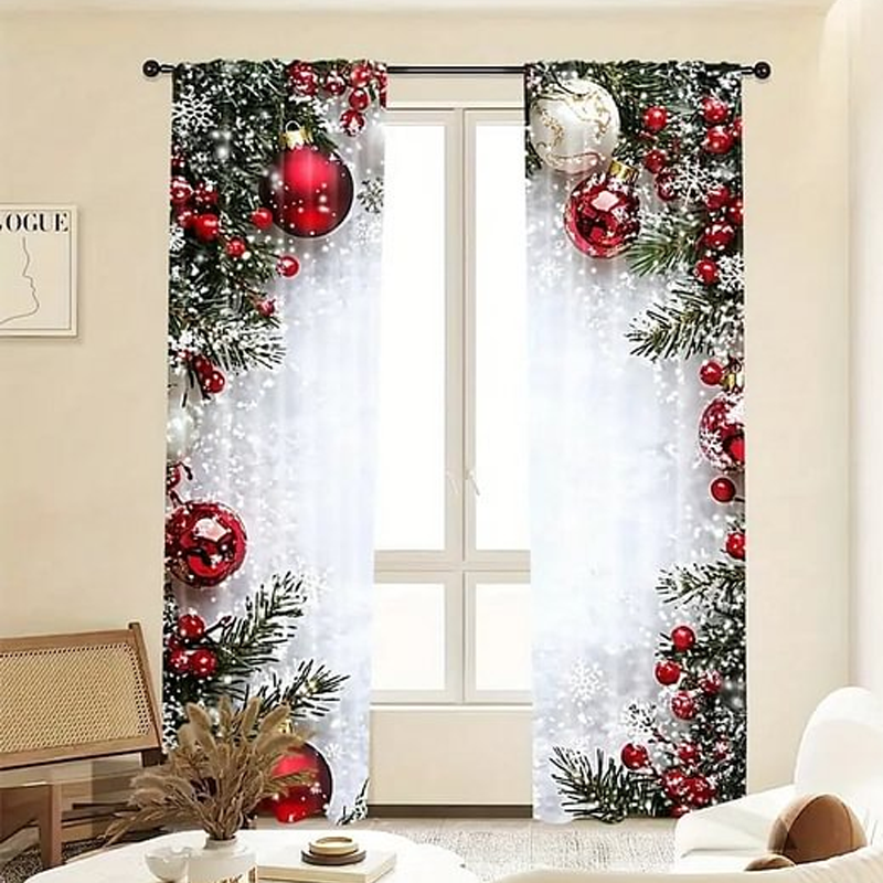 Aarenza Christmas window curtains 2-piece set featuring festive holiday designs, perfect for home decor during Christmas season.