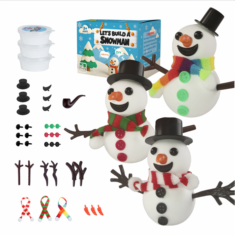 A Arenzza DIY Christmas snowman craft set for kids, featuring colorful materials and accessories to create a festive snowman.