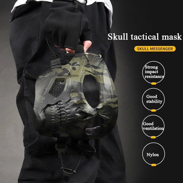 A realistic skull horror helmet mask by Arenzza, with detailed bone design, secure fit, suitable for Halloween and horror costume parties.