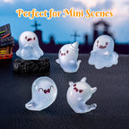 Cute glow-in-the-dark mini ghost figurines for Halloween and Christmas by Arenzza, showing small ghost shapes with glowing features.