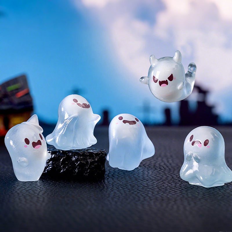 Cute glow-in-the-dark mini ghost figurines for Halloween and Christmas by Arenzza, featuring friendly ghost designs.